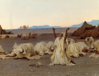Iltarukous Saharan autiomaassa, yksityiskohta tuaregien leiristä. 1863. Mitat: 1,3 x 2,8 m. Pariisi, Musée d