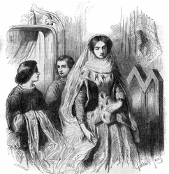 Bouchard 1st de Marlyn tyttären Jeanne de Montmorencyn muotokuva. 13-14-luvulla. Kaiverrus Gustave Janet