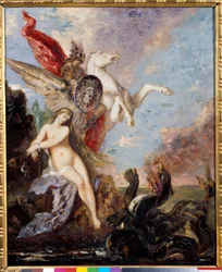 Perseus vapauttaa kallioon kahlitun Andromedan, Gustave Moreaun (1826-1898) maalaus