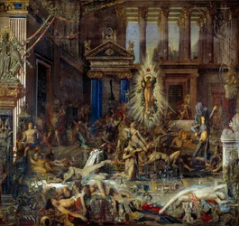 Kosijat. Homeroksen Odysseian kertomus Penelopen kosijoiden surmaamisesta Odysseuksen palatessa. 1858, Pariisi, Musée Gustave Moreau