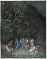 Inferno, 4. laulu: Homeros, runoilijat ja sankarit limbuksessa, kuvitus Dante Alighierin Jumalaiseen näytelmään, 1885