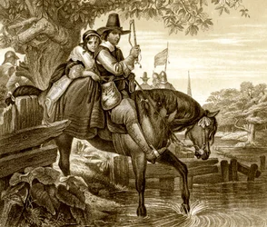 Kaarle II valepuvussa auttoi häntä pakenemaan Jane Lane, 1651, 1800-luvulla.