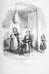 Dombey-perhe, Charles Dickensin (1812-70) kuvitus teoksesta Dombey and Son, julkaistu ensimmäisen kerran 1848