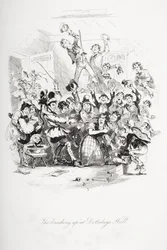 Dotheboys Hallin "hajoaminen", kuvitus Charles Dickensin (1812-70) teoksesta "Nicholas Nickleby", julkaistu 1839.