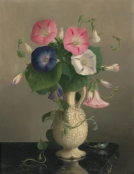 Vase of Morning Glories, n.d. (öljy puulle)