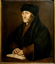 Didier Erasmen (Erasmus Rotterdamilainen) (1469 - 1536), hollantilaisen humanistin muotokuva. Holbein Hans Nuoren (1497-1543) alkuperäisen maalaus Galleria Sabauda Turin ©Luisa Ricciarini/Leemage