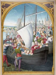 Neitsyiden maihinnousu Kölniin ja heidän marttyyrikuolemansa, ap. Pyhän Ursulan shakki Bruggessa, Memling
