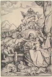 Neitsyt ja lapsi kahdeksan enkelin kanssa maisemassa, 1511.