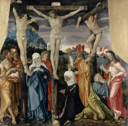 Kristus ristiinnaulittu varkaiden, pyhien ja naispuolisen lahjoittajan kanssa, 1512