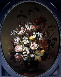 Maljakko kukkia. Hans Bollongierin maalaus (v.1600-ap. 1644), Ec. Hol. Öljy kankaalle. Mitat: 0,83 x 0,68 m. Chalon-Sur-Saone, Denon-museo