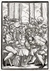 Kuolema tulee juopolle, Georg Scharffenbergin kaiverrus, teoksesta 