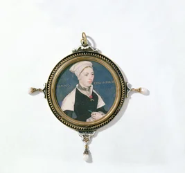 Jane Small, joka tunnettiin aiemmin nimellä Mrs. Robert Pemberton, n. 1540 (pelikorttiin kiinnitetty wc) (yksityiskohta 14732)