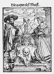 The Box of the Dead, teoksesta "Kuoleman tanssi", kaiverrus Hans Lutzelburger, n. 1538