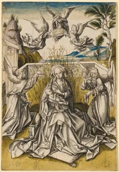Madonna ja enkelit maisemassa, n. 1500