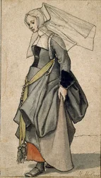 Figuuri nuoresta englantilaisesta naisesta nykyaikaisessa asussa, 1532-1543