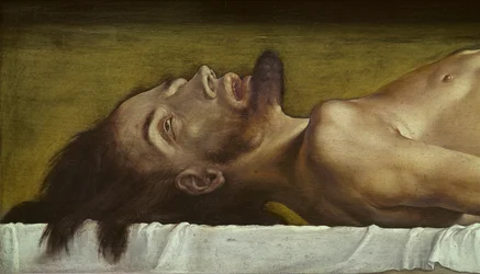 Kuolleen Kristuksen ruumis, pään yksityiskohta, 1521 tempera kalkkipuulla