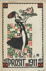 Uudenvuodenkortti: Cheers 1911 Prosit, 1910.