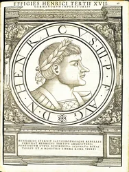 Henrik III, kuvitus teoksesta "Kaiken idän ja lännen Rooman keisarit", Rudolph Wyssenbachin puupiirros, paina Andreas Gesner, Zürich