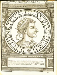 Henry II Claudus, kuvitus koko idän ja lännen Rooman keisareilta aidoimmilla muinaisten kolikoiden kuvilla, Rudolph Wyssenbachin puupiirros, Andreas Gesner, Z.