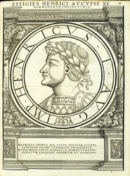 Henricus I Auceps, kuvitus teoksesta "Imperatorum romanorum omnium orientalium et occidentalium verissimae imagines ex antiquis numismatis", Rudolph Wyssenbachin puupiirros, Andreas Gesnerin painama, Z