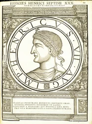 Henrik VII, kuvitus teoksesta "Kaiken idän ja lännen Rooman keisarit", Rudolph Wyssenbachin puupiirros, paina Andreas Gesner, Zürich