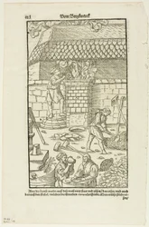 Sivu CCCL Agricolan kirjasta Vom Bergwerck XII Bücher, levy 43 kirjasta Woodcuts from Books of the XVI Century.