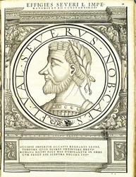Severus D, kuvitus teoksesta "Kaiken idän ja lännen Rooman keisarit", Rudolph Wyssenbachin puupiirros, Andreas Gesner, Zürich, 1