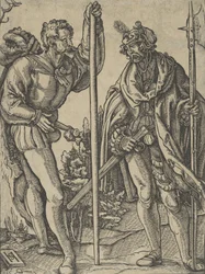 Kaksi sotilasta Lancen ja Halberdin kanssa keskustelemassa, n. 1515.
