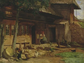 Vanhempainkoti Bernaussa, 1866 (öljy kankaalle asetettu kortille)