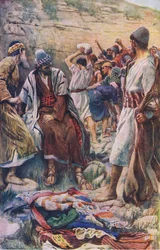 Stephenin kuolema, kuvitus Harold Copping Picturesista: The Crown Series, noin 1920-luku