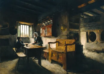 Maatilan sisätilat Bretagne (öljy)