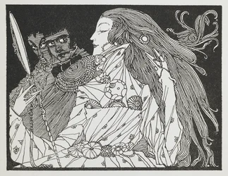 Kuvitus tarinaan "Cinderella". Nainen katselee heijastustaan käsipeilistä
