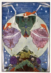 Keijut:"" He tanssivat sumusta ja kuutamosta kudottuilla huiveilla"": Haltiamäki - Hans Christian Andersenin "" Fairy Tales" -kirjassa, ill. Kirjailija: Harry Clarke
