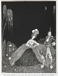 "Prinssi uskoi, että hän oli antanut hänelle enemmän järkeä kuin hän oli varannut itselleen." Kuvitus tarinalle "Riquet with the tuft".