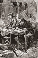 Kerjäävä kirjeen kirjoittaja. Harry Furnissin kuvitus Charles Dickensin romaanille Great Expectations, The Testimonial Edition -julkaisusta, joka julkaistiin vuonna 1910.