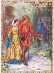 Hän meni naimisiin ylhäissyntyisen naisen kanssa (elokuvasta The Story of Gamelyn) (värilitografia).