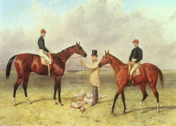 Vasemmalta Lord Lyon, Derbyn, St. Legerin ja 2000 guinean voittaja; Elland, Ascot Gold Vase -kilpailun voittaja, omisti Sir R. Sutton, valmensi James Dover, 1866.