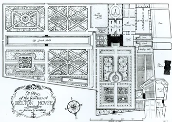 Plan of the Gardens at Belton House, Lincolnshire, entisessä muodossaan, n. 1900