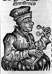Kreikkalainen filosofi Antisthene (444-365 eKr.). Hartmann Schedelin "" Nürnbergin aikakirjat" -ksylografia