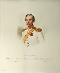 Paroni Karl Karlovich von Stackelbergin muotokuva 1816-1887 Imperial Horse Guardsin albumista, 1846-1849