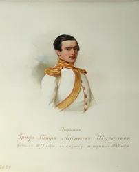 Kreivi kreivi Pjotr Andrejevitš Shuvalovin muotokuva 1827-1889 Keisarillisen hevosvartijoiden albumista, 1846-1849