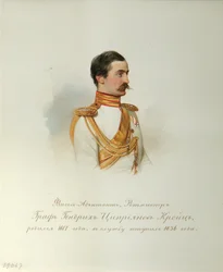 Kreivi Heinrich Cyprianovitš von Kreutzin muotokuva Imperiumin hevosvartijoiden albumista, 1846-1849