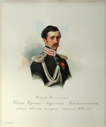 Kreivi Sergei Illarionovich Vasiltshikovin muotokuva 1822-1860 Imperiumin hevosvartijoiden albumista, 1846-1849