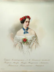 Natalia Pushkina-Lanskajan muotokuva Imperiumin hevosvartijoiden albumista, 1846-1849