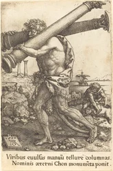 Herkules kantamassa Gazan kahta pylvästä, 1550.