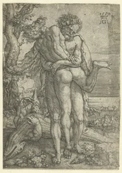 Hercules taistelee jokijumala Achelousta vastaan Labors of Hercules (sarjan nimi)