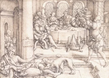 Lasarus kerjäämässä murusia sukelluspöydästä, 1552