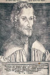 Muotokuva Philip Melanchthonista tai Philipp Schwarzerdista (1497-1560), saksalaisesta humanistista ja teologista, Heinrich Aldegreverin (1502-noin 1561) kaiverrus
