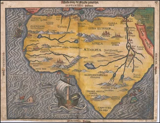 Heinrich Büntingin tšekinkielinen Afrikan kartta vuodelta 1592.