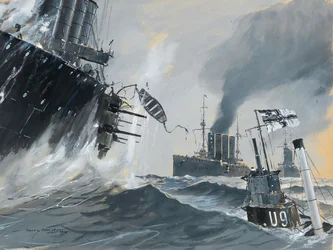 Sukellusveneet ja sota-alukset: HMS Aboukir, Hogue ja Cressy, 1914 matkat.